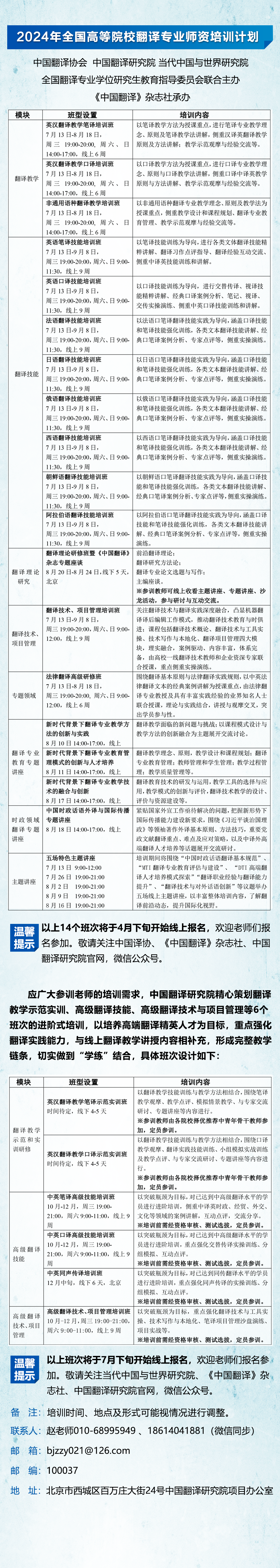 2024年全国高等院校翻译专业师资培训计划